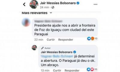 Bolsonaro confirmó reapertura de la frontera en un comentario de Facebook