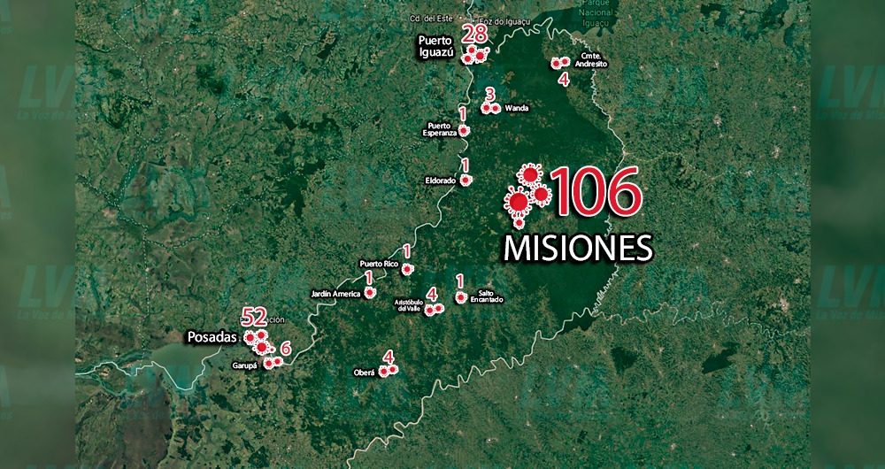 Mapa del covid en Misiones: Posadas e Iguazú, al tope de los contagios