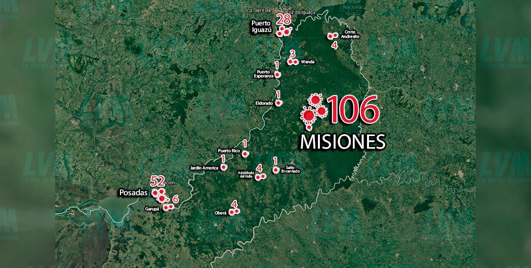 Mapa del covid en Misiones: Posadas e Iguazú, al tope de los contagios
