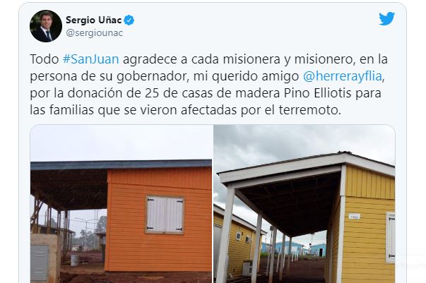 Herrera Ahuad le regaló 25 casas de madera misionera a San Juan