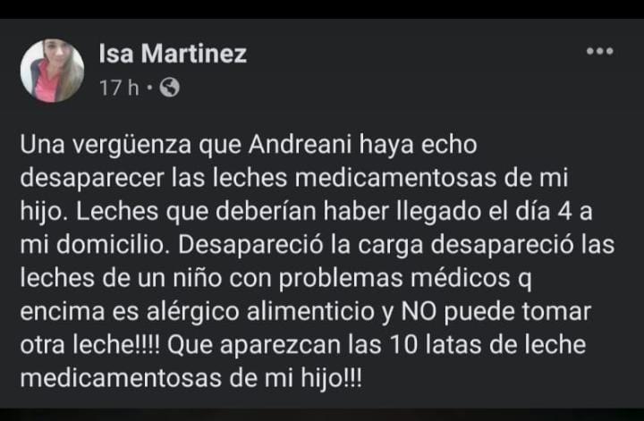 Reclama que Andreani le entregue la leche especial que compró para su bebé