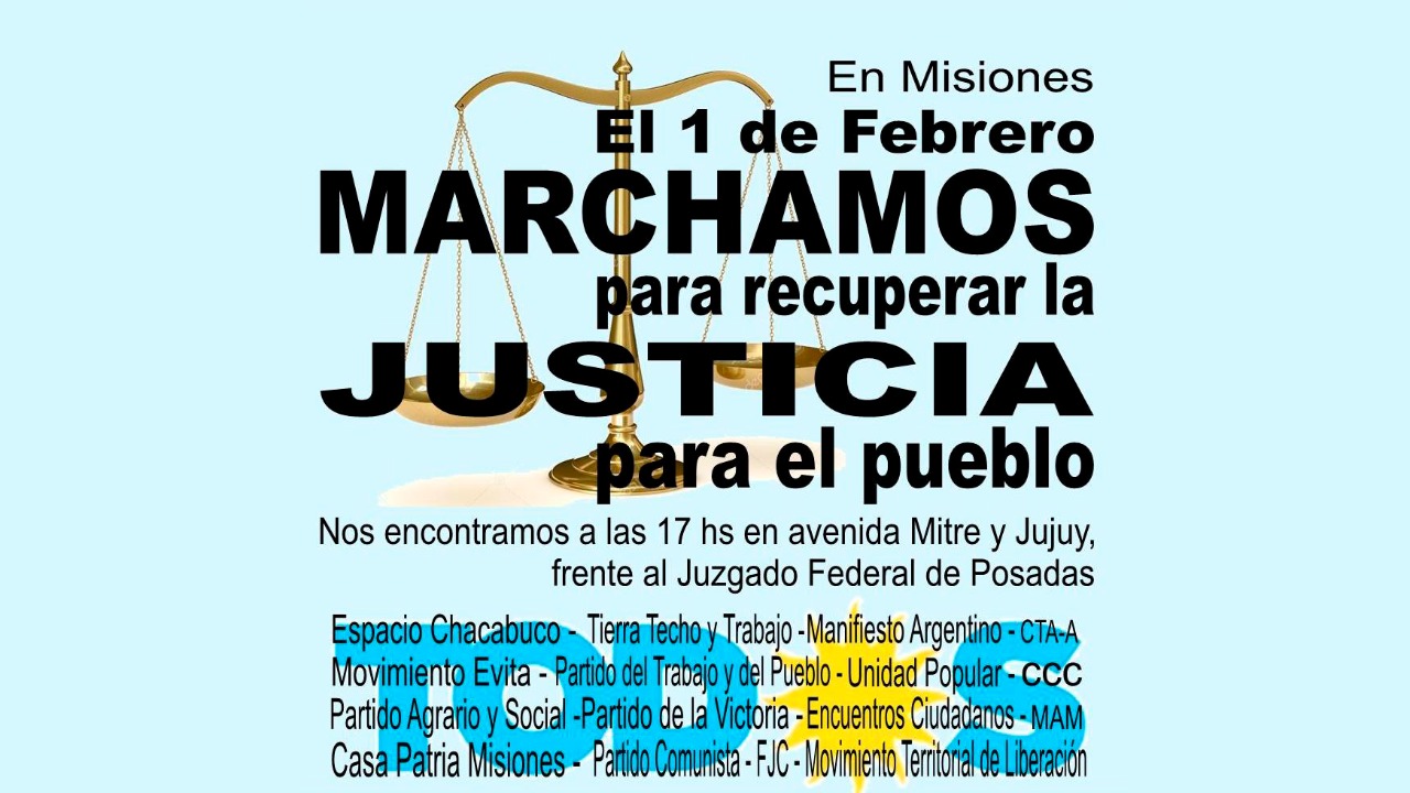 1F: Este martes Misiones sale a la calle exigiendo la recuperación de Justicia para el pueblo