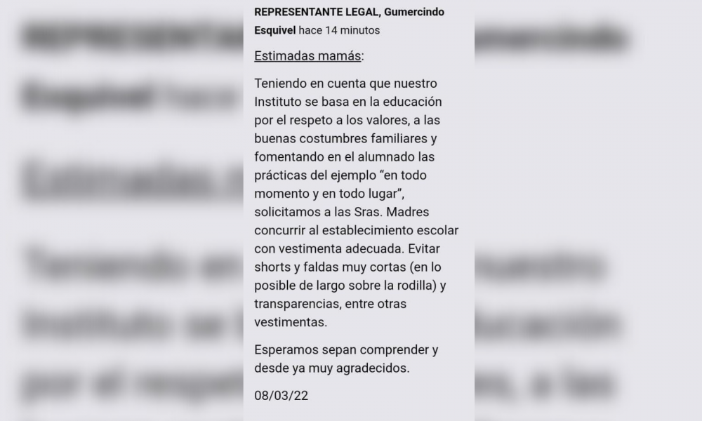 Colegio de Eldorado pide a mamás faldas hasta las rodillas al buscar a los niños