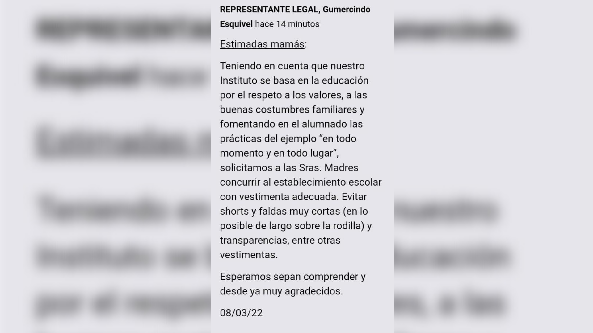 Colegio de Eldorado pide a mamás faldas hasta las rodillas al buscar a los niños