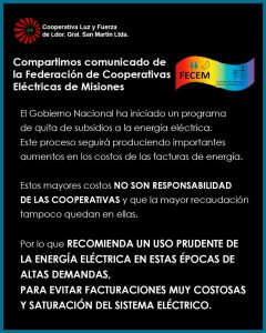 Cooperativas eléctricas se suman al pedido de Emsa de consumo “prudente”