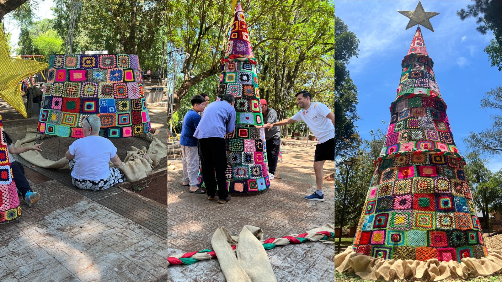 El árbol navideño tejido por adultos mayores que emociona a Montecarlo