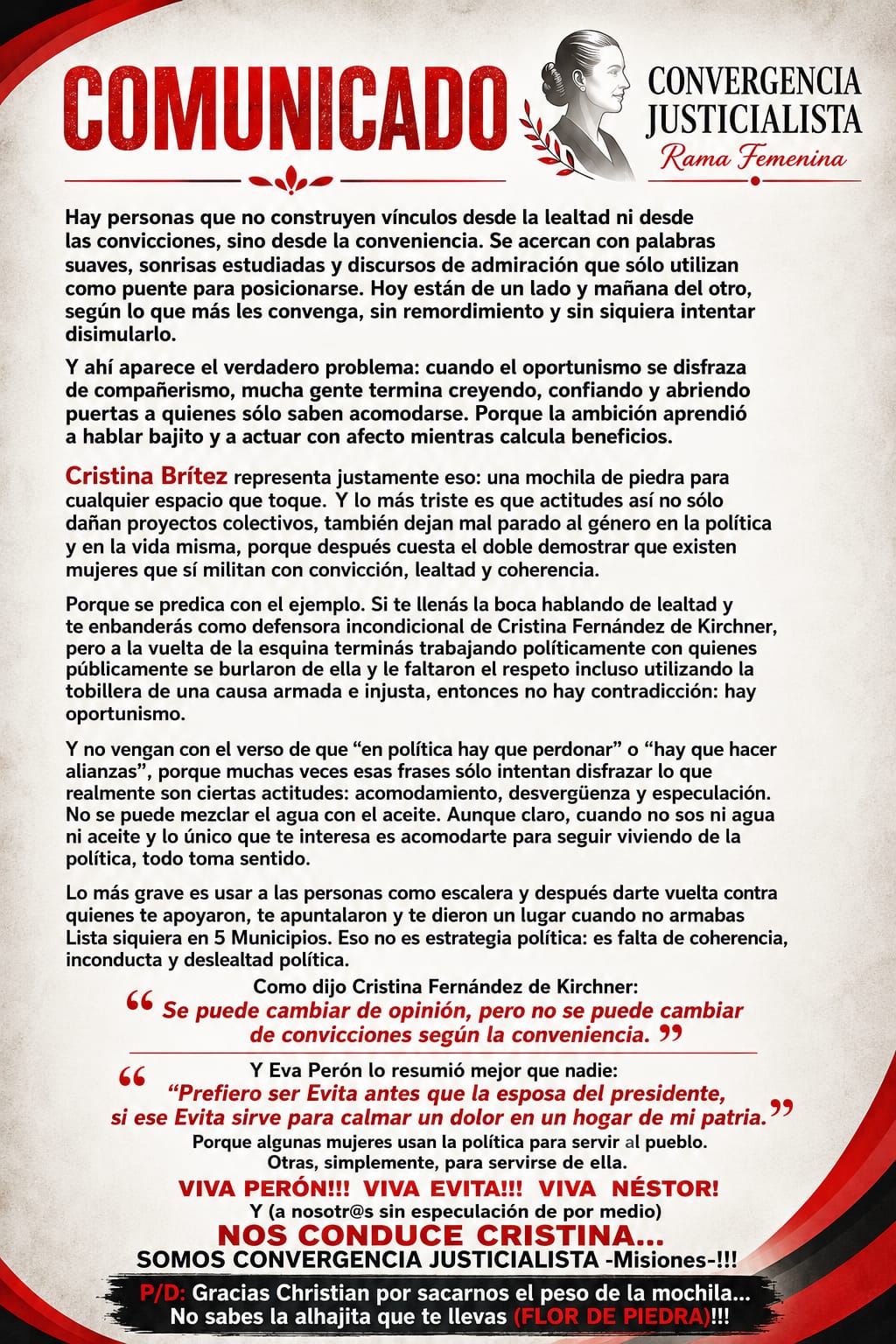 Mujeres de Convergencia Justicialista sobre Cristina Brítez: “Flor de piedra” imagen-10
